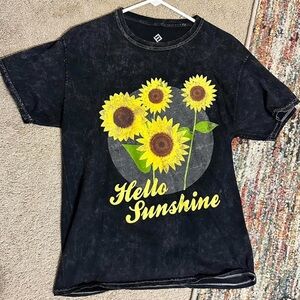 Rue21 Black Tee with Yellow Sunflower Print